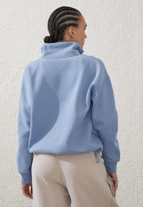 Cotton On - Plush Essential Half Zip Jumper - Forever Blue