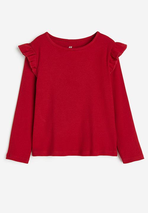 H&M - Flounce-trimmed ribbed top - red