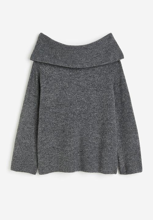 H&M - Rib-knit off-the-shoulder jumper - grey