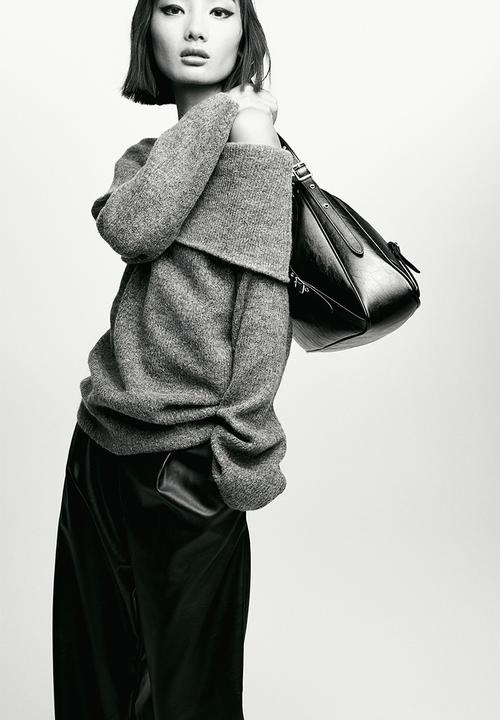 H&M - Rib-knit off-the-shoulder jumper - grey