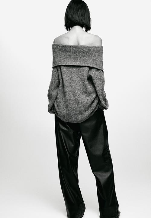 H&M - Rib-knit off-the-shoulder jumper - grey
