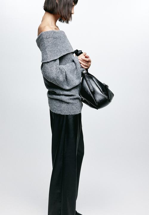 H&M - Rib-knit off-the-shoulder jumper - grey