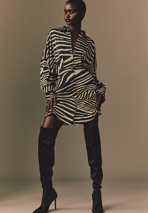 H&M - Satin shirt dress - black multi