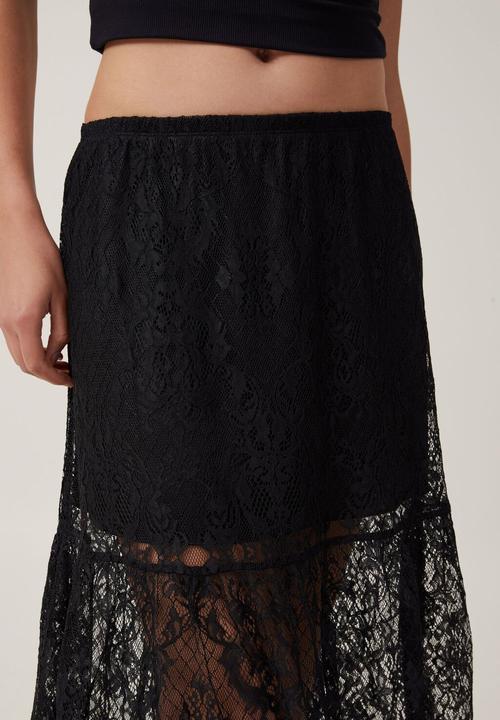 Lace Tiered Maxi Skirt - Black