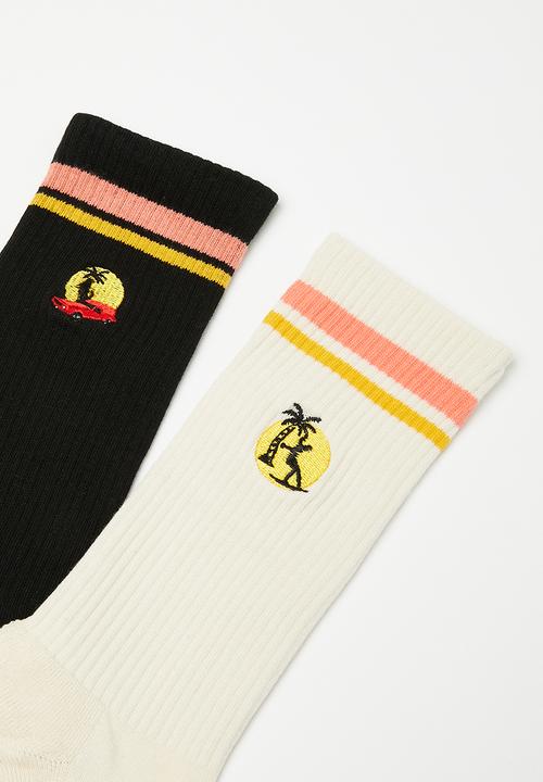 Foot-ies - Sandman Sunsets Sneaker Sock 2 Pack - Cream & Black