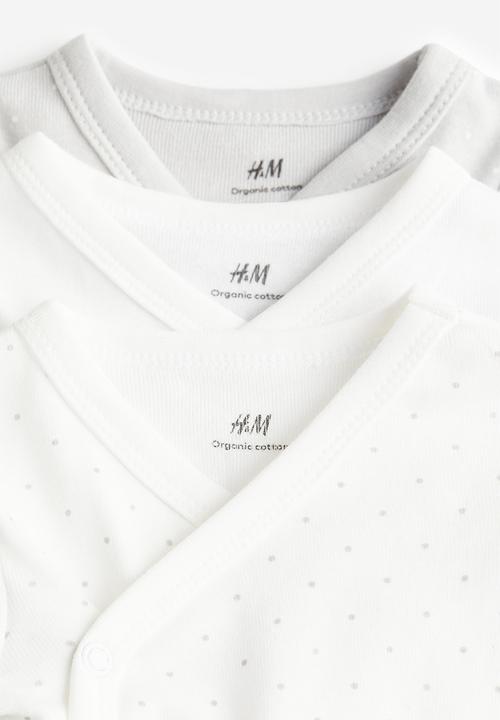 H&M - 3 pack long-sleeved bodysuits - white & grey spotted