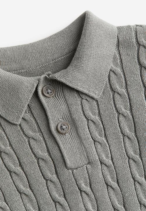 H&M - Cable-knit polo jumper - grey