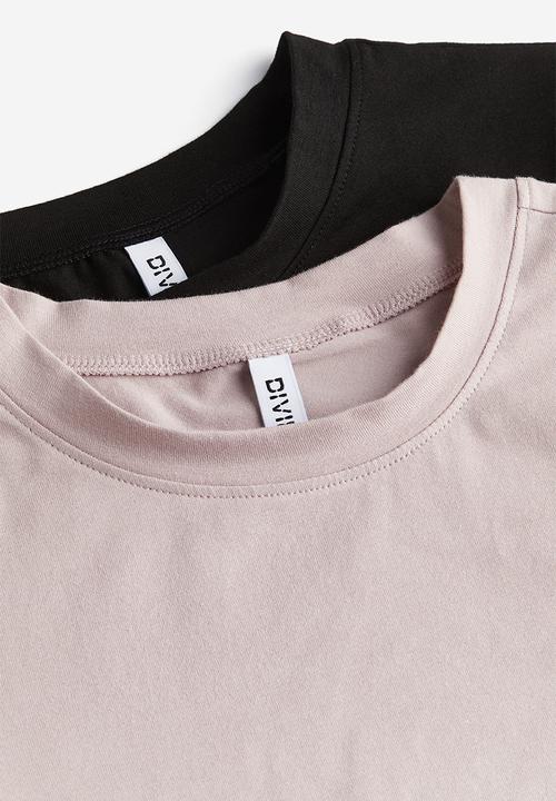 H&M - 2 pack cropped t-shirts - dusty pink & black