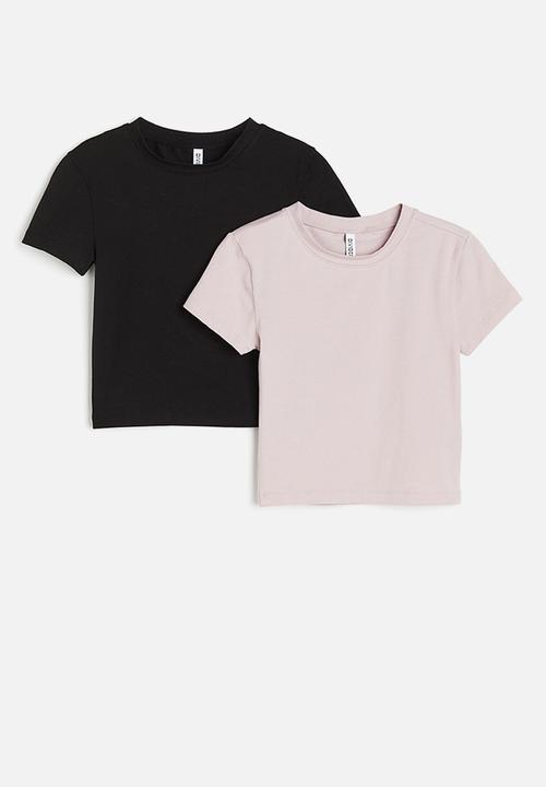H&M - 2 pack cropped t-shirts - dusty pink & black