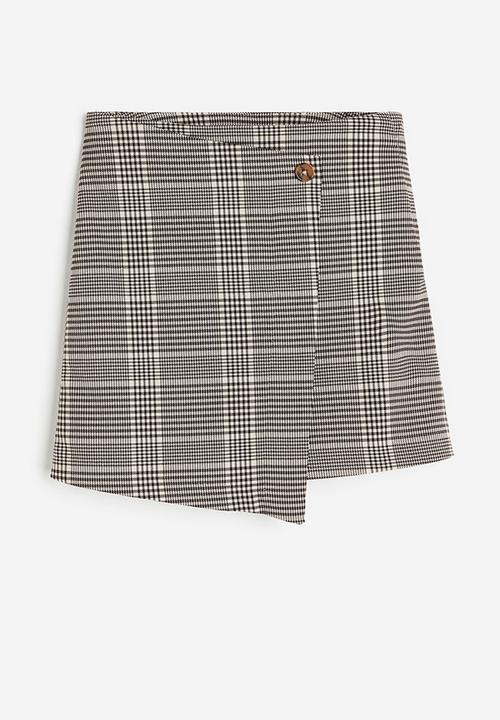H&M - Wrap skirt - dark brown & dogtooth-patterned