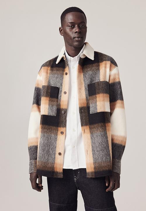 H&M - Loose fit overshirt - orange/checked