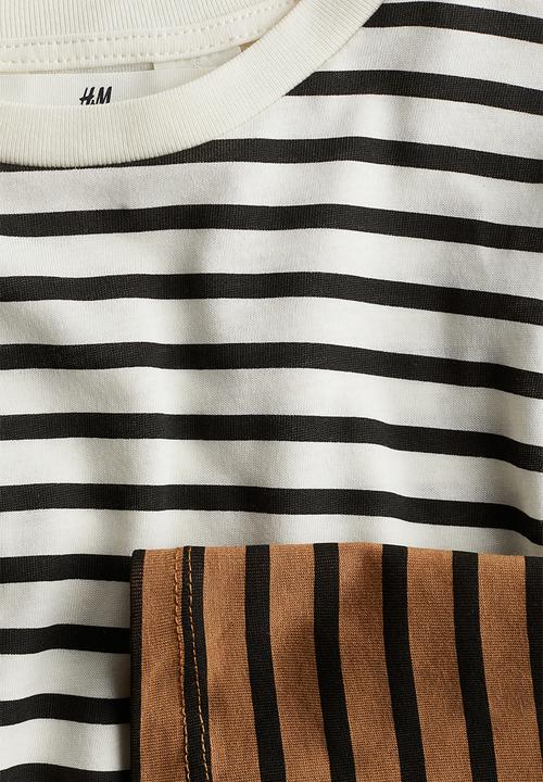 H&M - Printed long-sleeved t-shirt - dark beige & striped