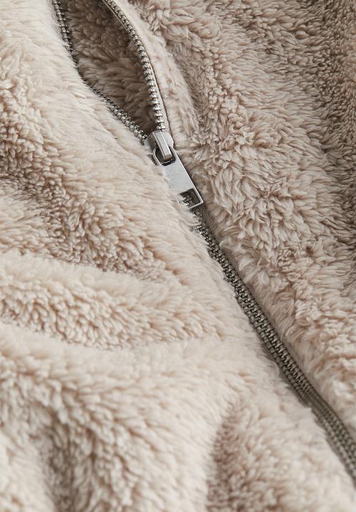 H&M - Pile zip-through hoodie - light beige