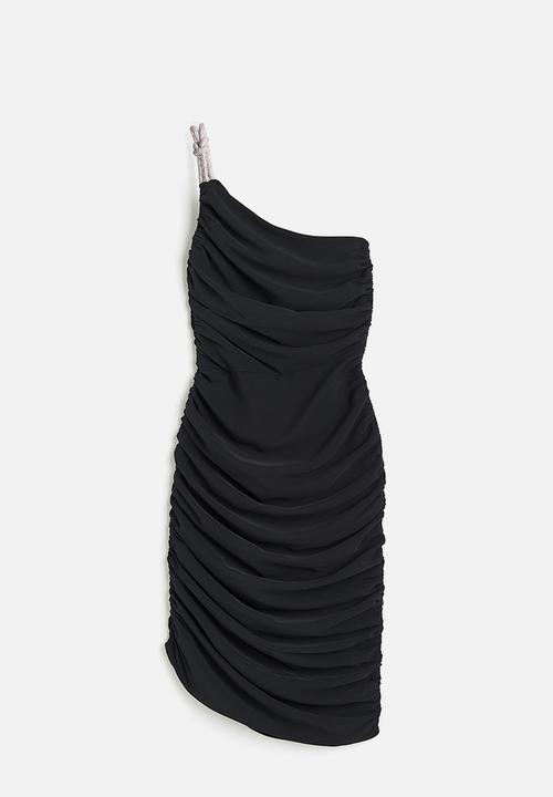 H&M - Rhinestone-strap one-shoulder dress - black,multi