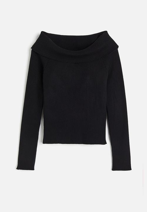 H&M - Rib-knit off-the-shoulder top - black