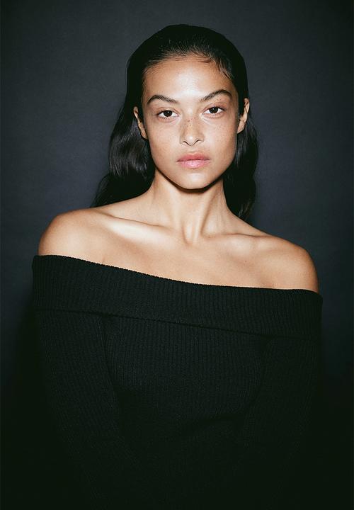 H&M - Rib-knit off-the-shoulder top - black
