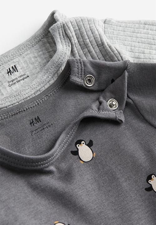 H&M - 2-Pack long-sleeved bodysuits - dark grey/penguins