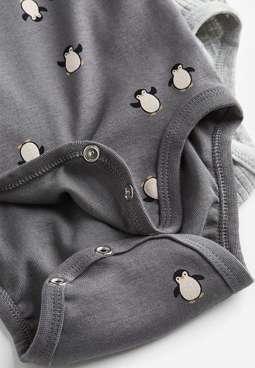 H&M - 2-Pack long-sleeved bodysuits - dark grey/penguins