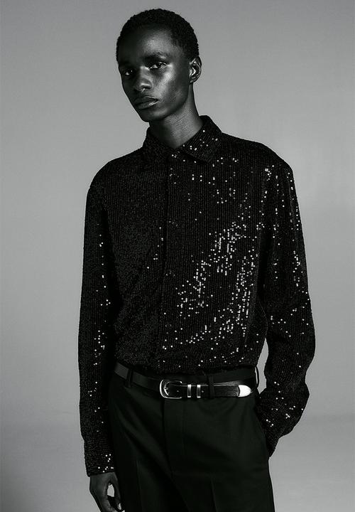 H&M - Regular fit sequined shirt - black