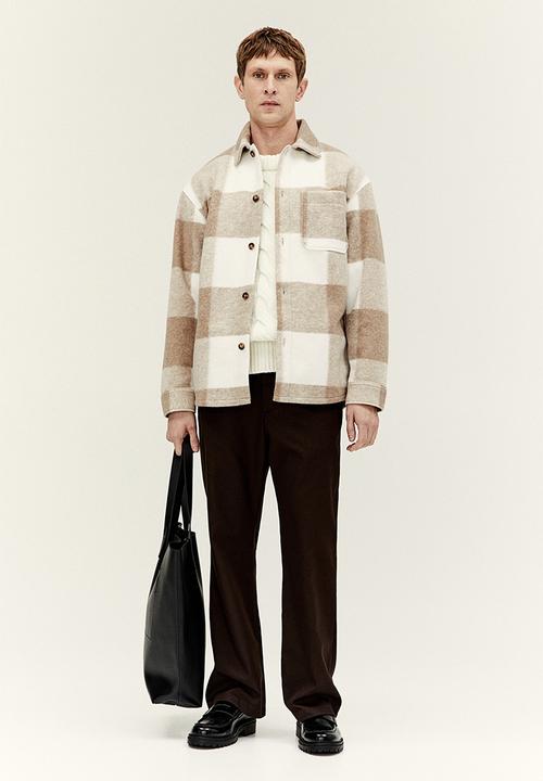 H&M - Relaxed fit overshirt - beige checked