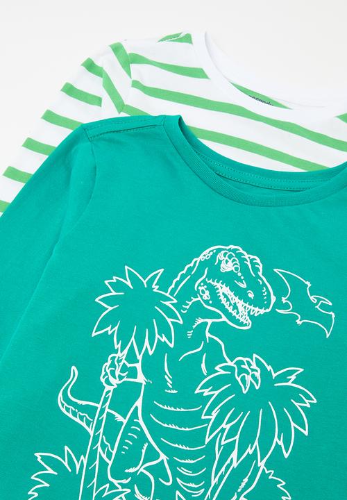 Pop Candy - 2 Pack l/s graphic tee - green & white stripe