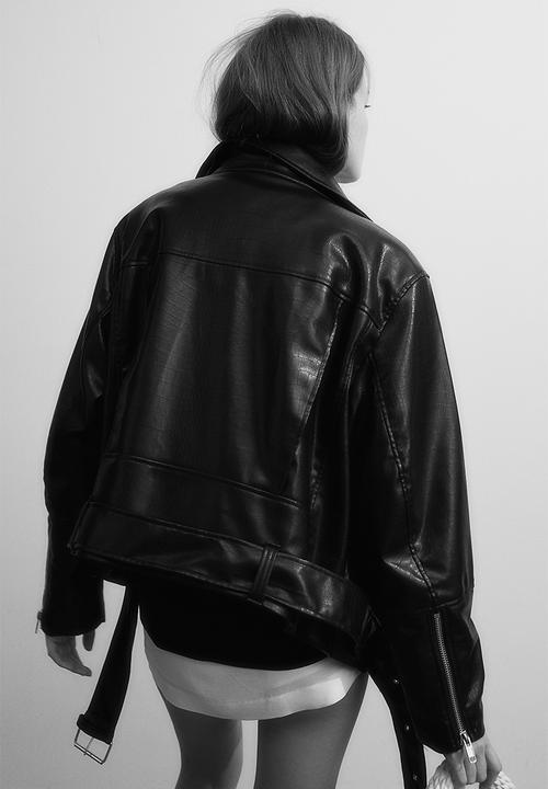 H&M - Crocodile-patterned biker jacket - black crocodile-patterned