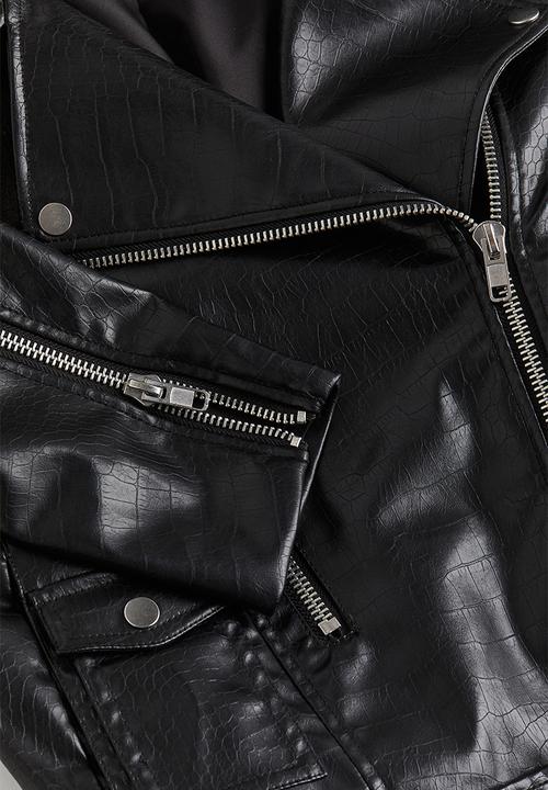 H&M - Crocodile-patterned biker jacket - black crocodile-patterned