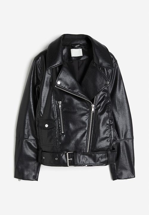 H&M - Crocodile-patterned biker jacket - black crocodile-patterned
