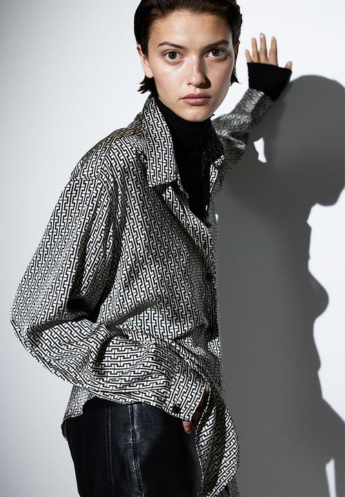 H&M - Oversized blouse -  light beige patterned