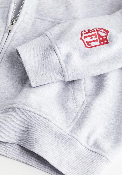H&M - Oversized printed zip-through hoodie - light grey marl nfl
