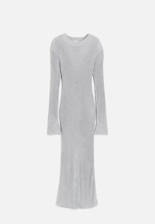 H&M - Shimmering rib-knit dress - silver-coloured