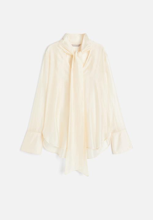 H&M - Tie-neck blouse - light beige