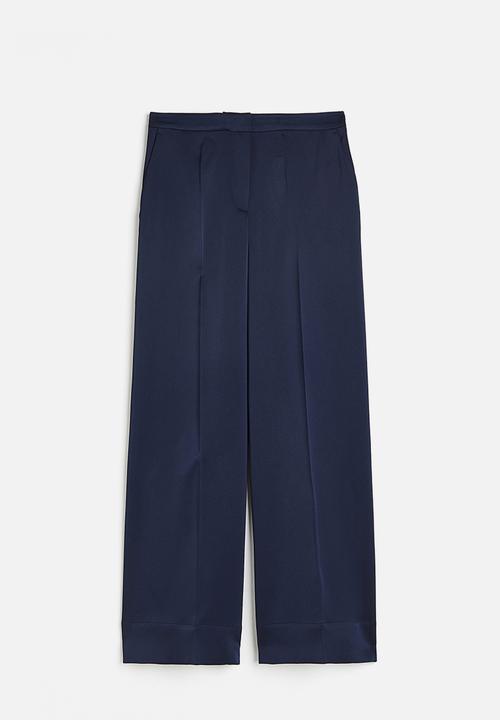 H&M - Wide satin trousers - dark blue