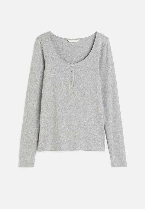 H&M - Ribbed henley top - light grey marl