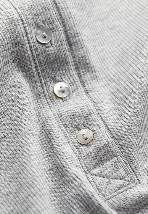H&M - Ribbed henley top - light grey marl