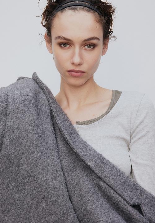 H&M - Ribbed henley top - light grey marl