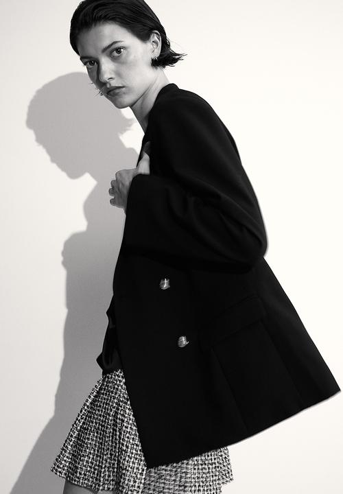 H&M - Pleated mini skirt - black/checked