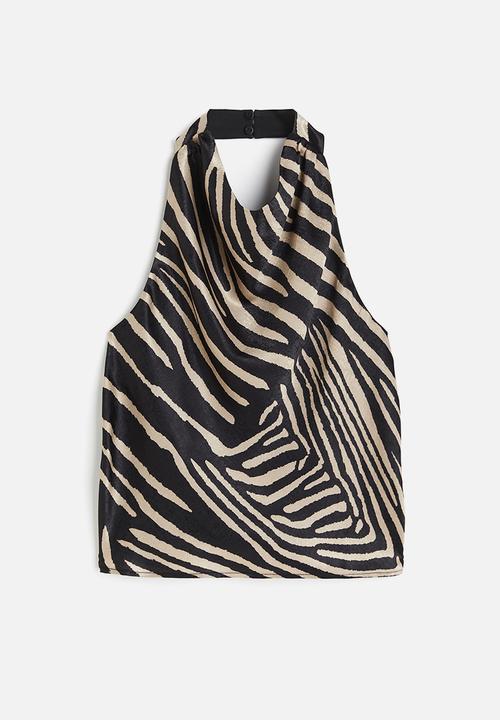 H&M - Satin halterneck top - black/zebra print