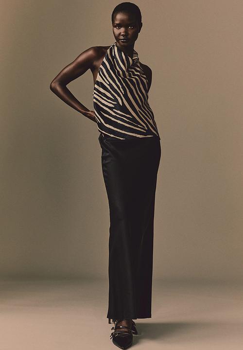 H&M - Satin halterneck top - black/zebra print