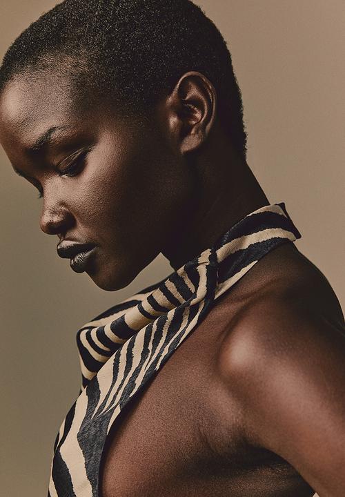 H&M - Satin halterneck top - black/zebra print