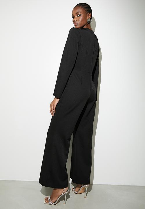 VELVET - Draped deep v jumpsuit - black