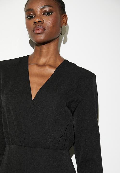 VELVET - Draped deep v jumpsuit - black