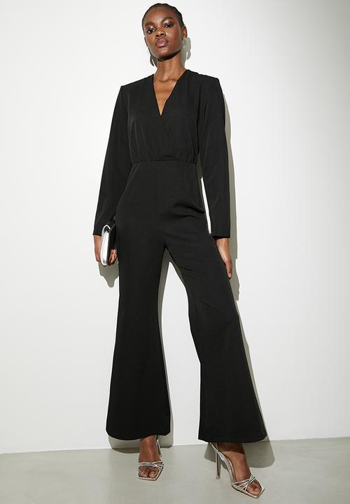 VELVET - Draped deep v jumpsuit - black