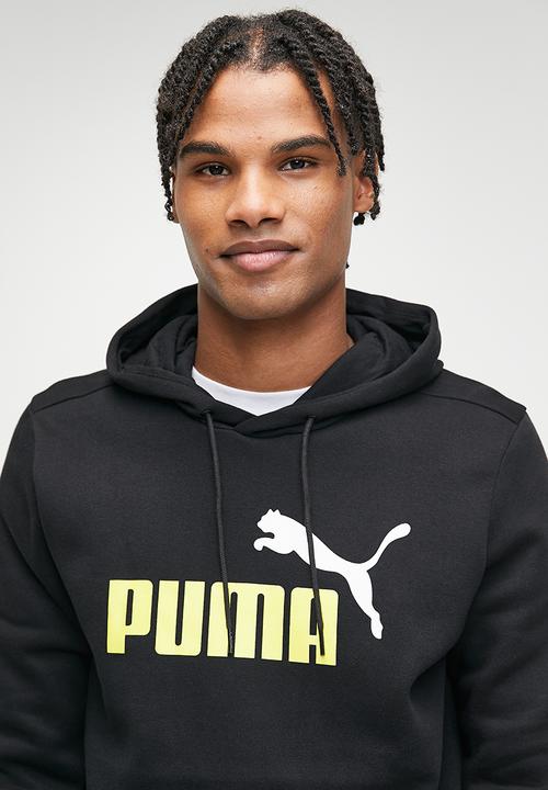 PUMA - Ess+ 2 col big logo hoodie fl - puma black - lime sheen