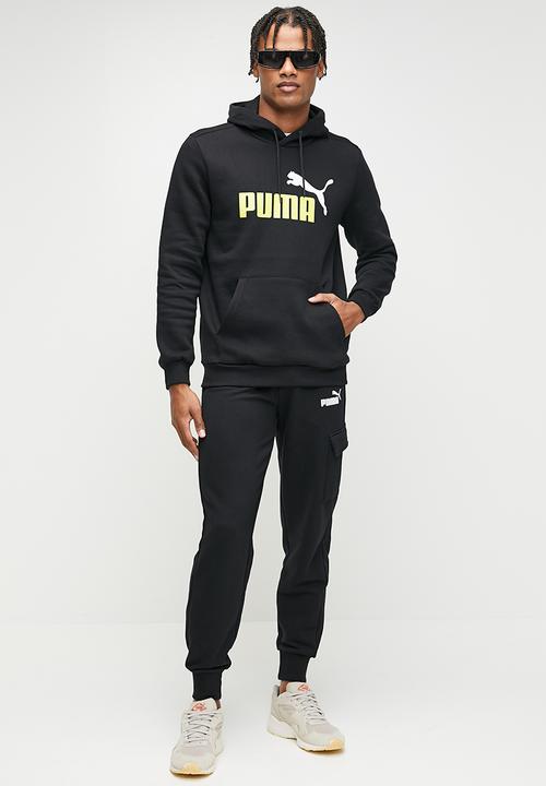 PUMA - Ess+ 2 col big logo hoodie fl - puma black - lime sheen