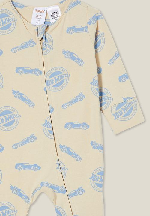 Cotton On - The long sleeve zip romper license - lcn mat rainy day/hot wheels cluster