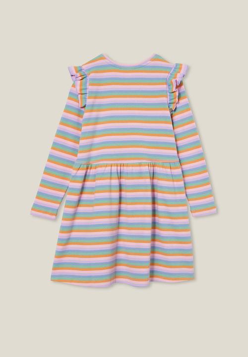 Cotton On - Indie ruffle long sleeve dress - retro rainbow stripe rib
