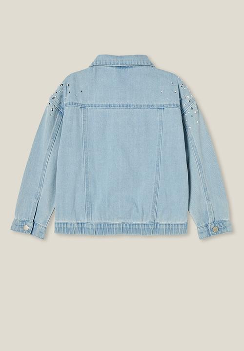 Cotton On - Emmy oversized denim jacket - bleach blue wash/diamante