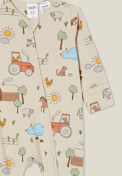 Cotton On - The long sleeve zip romper - rainy day/farm friends