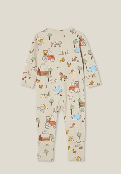 Cotton On - The long sleeve zip romper - rainy day/farm friends